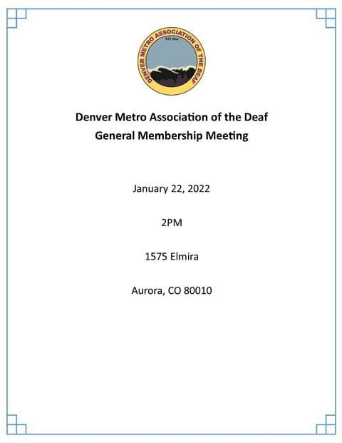 DMAD:  General Meeting / Jan 22