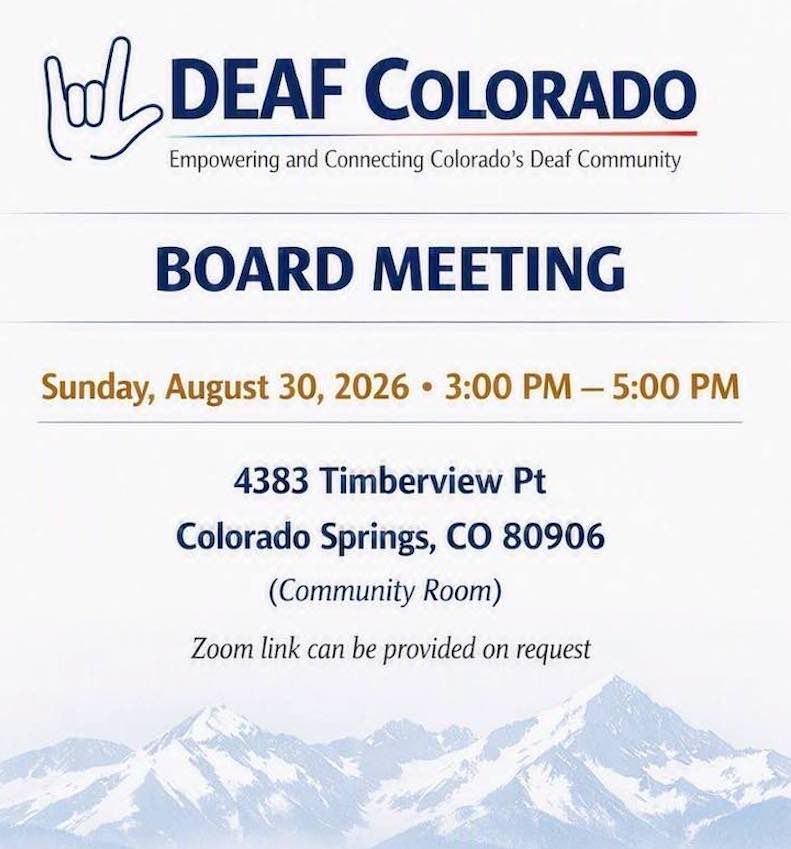 Deaf Colorado Board Meeting – August 30