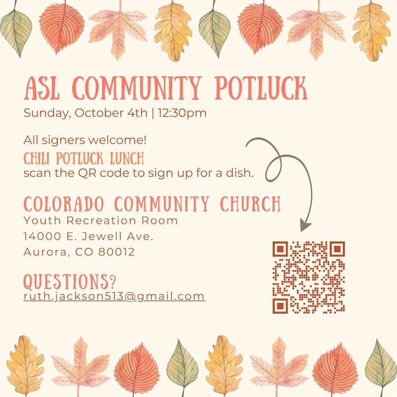 Colorado Community Church – October 4 & 20, November 10